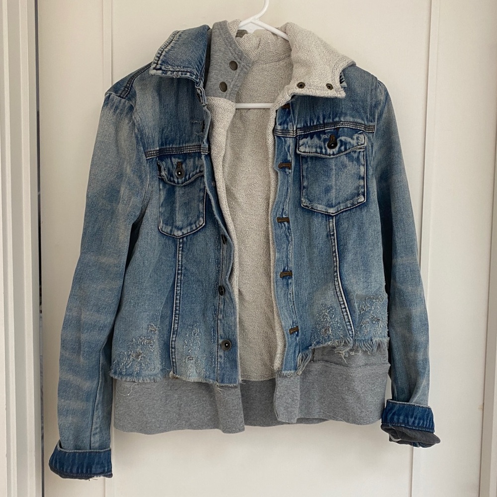 Free People denim jacket sweater-hoodie combo